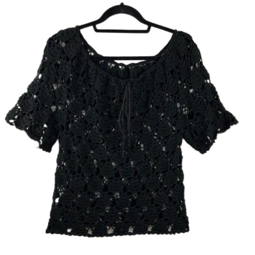 Unbranded Black Crochet Boho Witchy Grandmacore Top